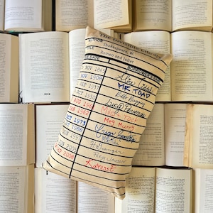 Carta della biblioteca vintage Carta di restituzione del libro Cuscino da lancio Decorazione della lettura della scuola materna, Regalo per gli amanti dei libri,