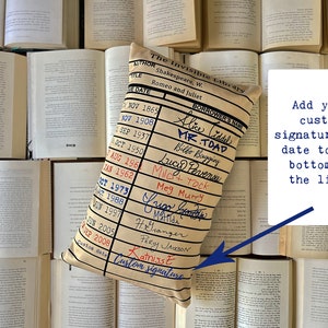 Vintage Bibliotheks Ausweiskissen mit Unterschrift und Datum! | Personalisiertes Geschenk für Leser