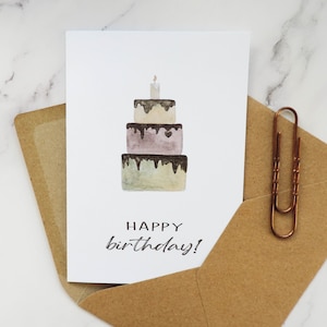 Aquarelle Cake Card, Carte joyeux anniversaire, carte de voeux avec enveloppe, carte pliable (carton A6), pour maman meilleure amie petite amie femme