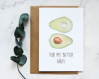 Aquarelle Avocade Karte, Karte für bessere Hälfte, Grußkarte mit Umschlag, Klappkarte (A6 Karton), für beste Freundin oder Frau