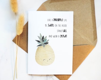 Aquarelle Ananas Karte, Karte für Freundin, Grußkarte mit Umschlag, Klappkarte (A6 Karton), für beste Partner oder Frau