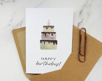 Aquarelle Geburtstags Kuchen Karte, Happy birthday Karte, Grußkarte mit Umschlag, Klappkarte (A6 Karton), Torte, für Mama Oma beste Freundin