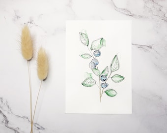 Original Aquarellmalerei - Blueberry Art, A6