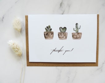 Aquarelle Kaktus Danke Karte, Thank You Karte, Grußkarte mit Umschlag, Klappkarte (A6 Karton), Kakteen, für Mama Oma beste Freundin