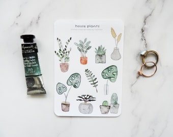 Hoja de pegatinas de plantas en macetas, pegatinas de plantas de interior, pegatina botánica, ideas de revistas de viñetas