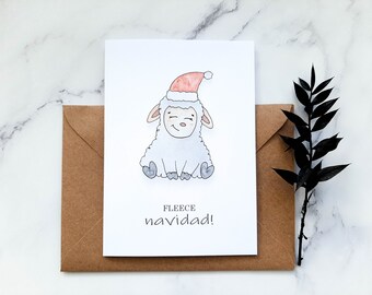 Aquarelle Weihnachts-Karte, Wasserfarben Schaf Karte, faltbare Karte mit Umschlag (A6 Grußkarte), Fröhliche Weihnachten Geschenk