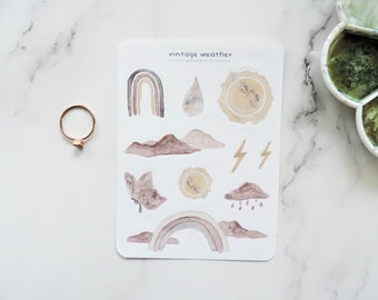 Pastell-Wetter Sticker Set, Aquarelle Sticker Sheet, Vintage Wasserfarben Aufkleber, Moderne abstrakte Sticker, Bullet Journal Ideen