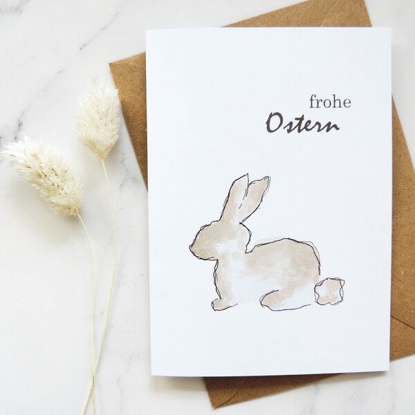 Aquarelle Easter Card with envelope, watercolour Happy Easter card, foldable card (A6 B-Day cardboard) German Frohe Ostern card