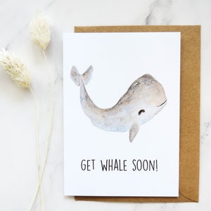 Get Whale Soon Karte, Gute Besserung Idee, sorgen und kümmern karte, Geschenk, Wasserfarben Wal Kunst