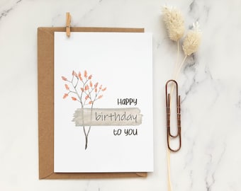Blumen Geburtstags-Karte, Wasserfarben Grußkarte, Karte mit Umschlag (A6), Alles Gute Karte zum Geburtstag, Karte Gebu für Freund Freundin