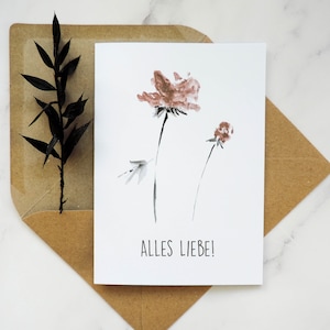Aquarelle Blumen Karte, Karte zum Geburtstag, Grußkarte mit Umschlag, Klappkarte (A6 Karton), für Mama Oma beste Freundin