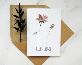 Aquarelle Blumen Karte, Karte zum Geburtstag, Grußkarte mit Umschlag, Klappkarte (A6 Karton), für Mama Oma beste Freundin