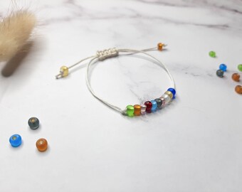 Pulsera de la felicidad, pulsera de makramee con cuentas, pulsera de tamaño ajustable, artículo de merchandising, joyas para novia, pareja, mejor amiga