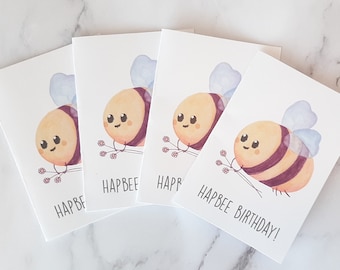 4 Kleine Aquarelle Geburtstagskarten (4-Pack), Wasserfarben Happy Birthday Karte, faltbare Karten mit Umschlag (A7 B-Day Karte), Happy B-Day