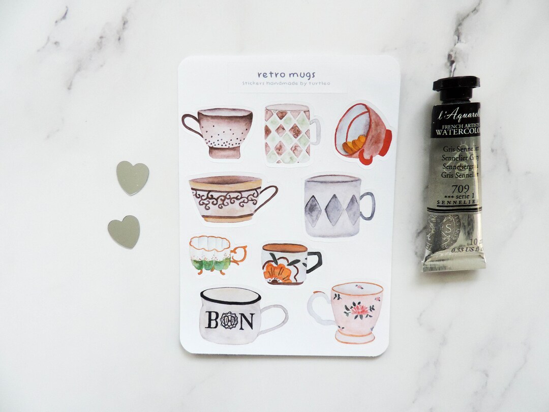 Mug Decor Sticker Mug Sticker Sheet, Retro Cup Sticker, Coffee and Tea Stickers, Bullet ...