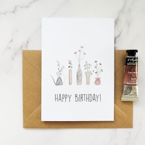 Tarjeta de feliz cumpleaños, idea de felicitación, lindo regalo de cumpleaños, tarjeta de felicitación para ella, obras de arte de flores de acuarela