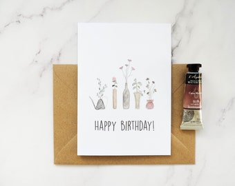 Happy Birthday Karte, Geburtstag Idee, süßes Geburtstags Geschenk, Gruß Karte, Wasserfarbe Blumen Kunst