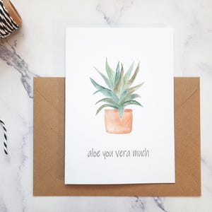 Tarjeta con texto "Aloe vera", "Te amo", tarjeta de felicitación, tarjeta plegable con sobre (tarjeta de felicitación A6), regalo de San Valentín, cumpleaños, planta