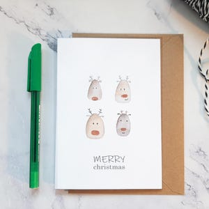 Carte de joyeux Noël renne, jolie carte de Noël aquarelle, carte pliable avec enveloppe (carton d'hiver A6) carte de joyeux Noël cadeau