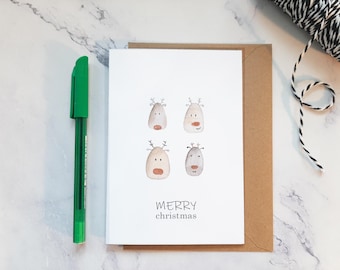 Rentier Fröhliche Weihnachten Karte, niedliche Aquarell-Weihnachtskarte, Klappkarte mit Umschlag (A6 Karton) Fröhliche Weihnachtskarte