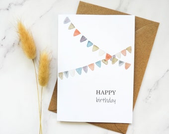 Aquarelle Geburtstags Karte mit Umschlag, Wasserfarbe Happy Birthday Karte, klappbare Karte  (A6 B-Day card), herzlichen Glückwunsch Karte