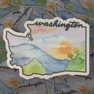 Washington state sticker, watercolor WA sticker, waterproof water bottle sticker, Washington laptop sticker