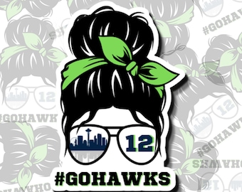 Seahawks Messy Bun Sticker: Waterproof Laptop Decal #GOHAWKS