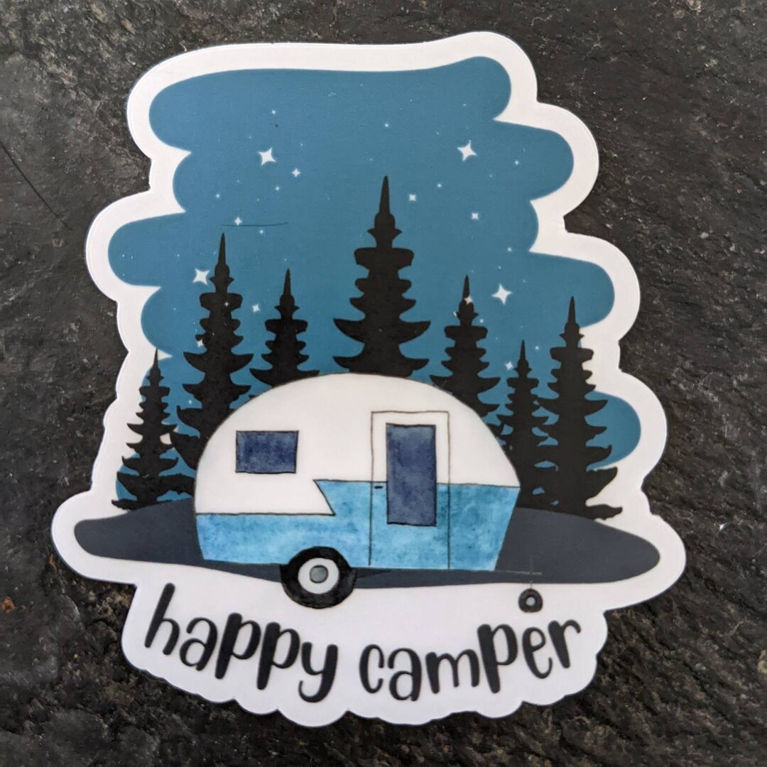 Happy Camper Camping Sticker, Cute Vinyl Camper Sticker, Waterproof RV ...
