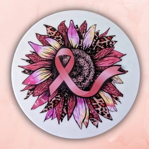 Pink ribbon sunflower sticker, breast cancer sticker, waterproof water bottle sticker, warrior laptop sticker, pink ribbon cancer sticker