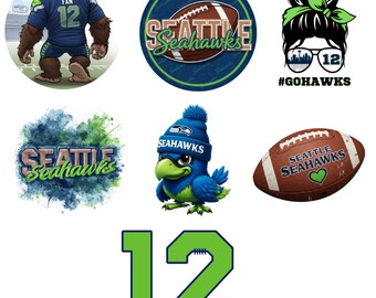 Paquete de calcomanías de los Seattle Seahawks, calcomanías #GOHAWKS, calcomanías impermeables para botellas de agua, calcomanías para laptop de 7 Seahawks, paquete de calcomanías para fanáticos de los Seahawks
