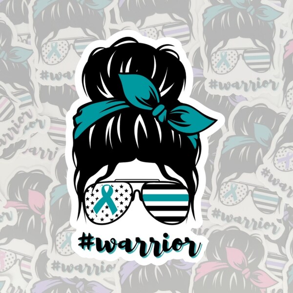 Teal warrior sticker, cervical cancer warrior sticker, waterproof water bottle sticker, #warrior laptop sticker, teal ribbon cancer sticker