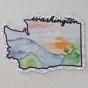 Glitter Washington state sticker, scenic WA sticker, waterproof water bottle sticker, Washington laptop sticker, Washington State sparkle