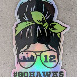 Holograpic Seattle Seahawks sticker, #GOHAWKS sticker, waterproof water bottle sticker, Seahawks laptop sticker, vinyl sticker for 12 fans