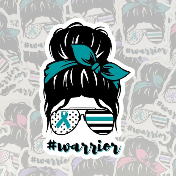 Teal Ribbon Warrior Sticker: Cervical Cancer Awareness, Waterproof