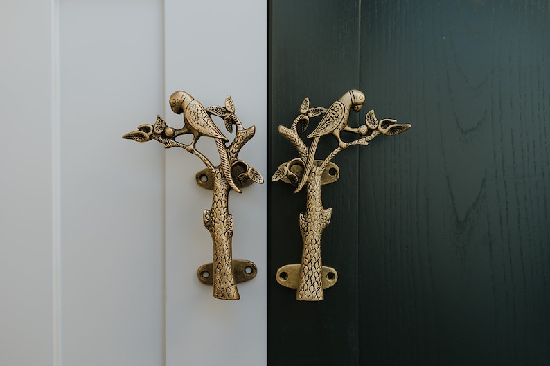 Set of 2 Brass Parrot Door Handle Wardrobe Handle image 3