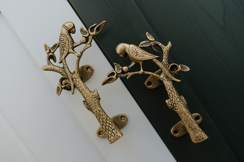 Set of 2 Brass Parrot Door Handle Wardrobe Handle image 2