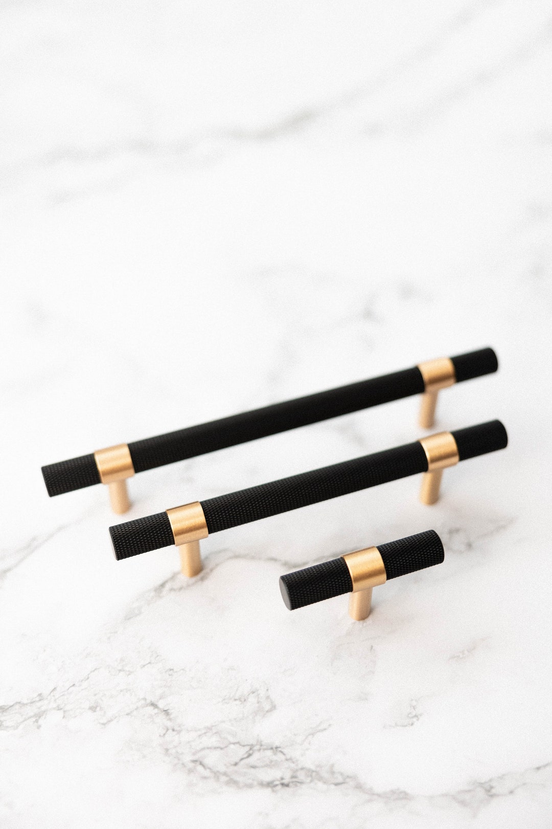 Black Knurled Brass Gold Handle Kitchen Handle Wardrobe Handle T Bar