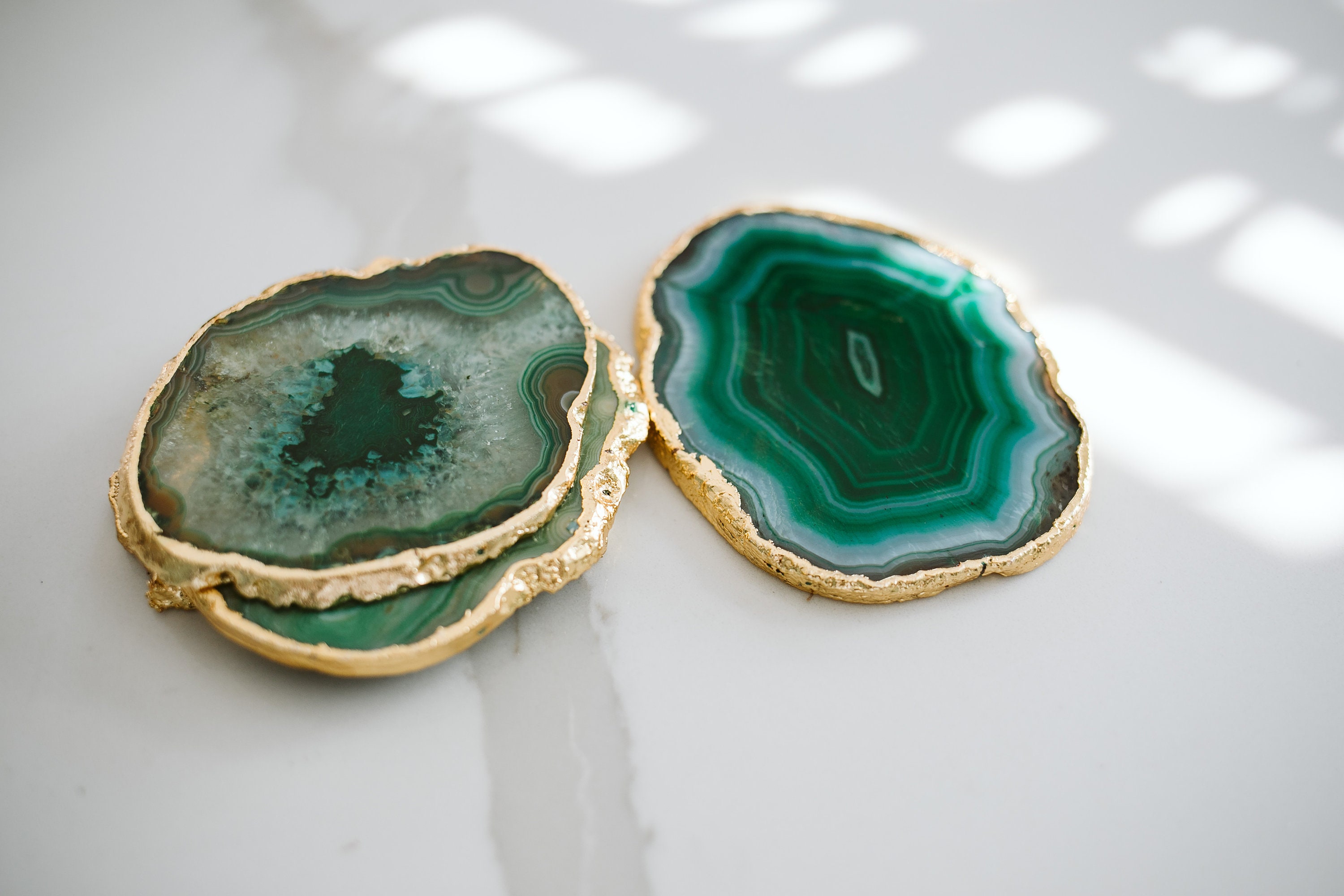 Green Agate Coaster Slice Etsy