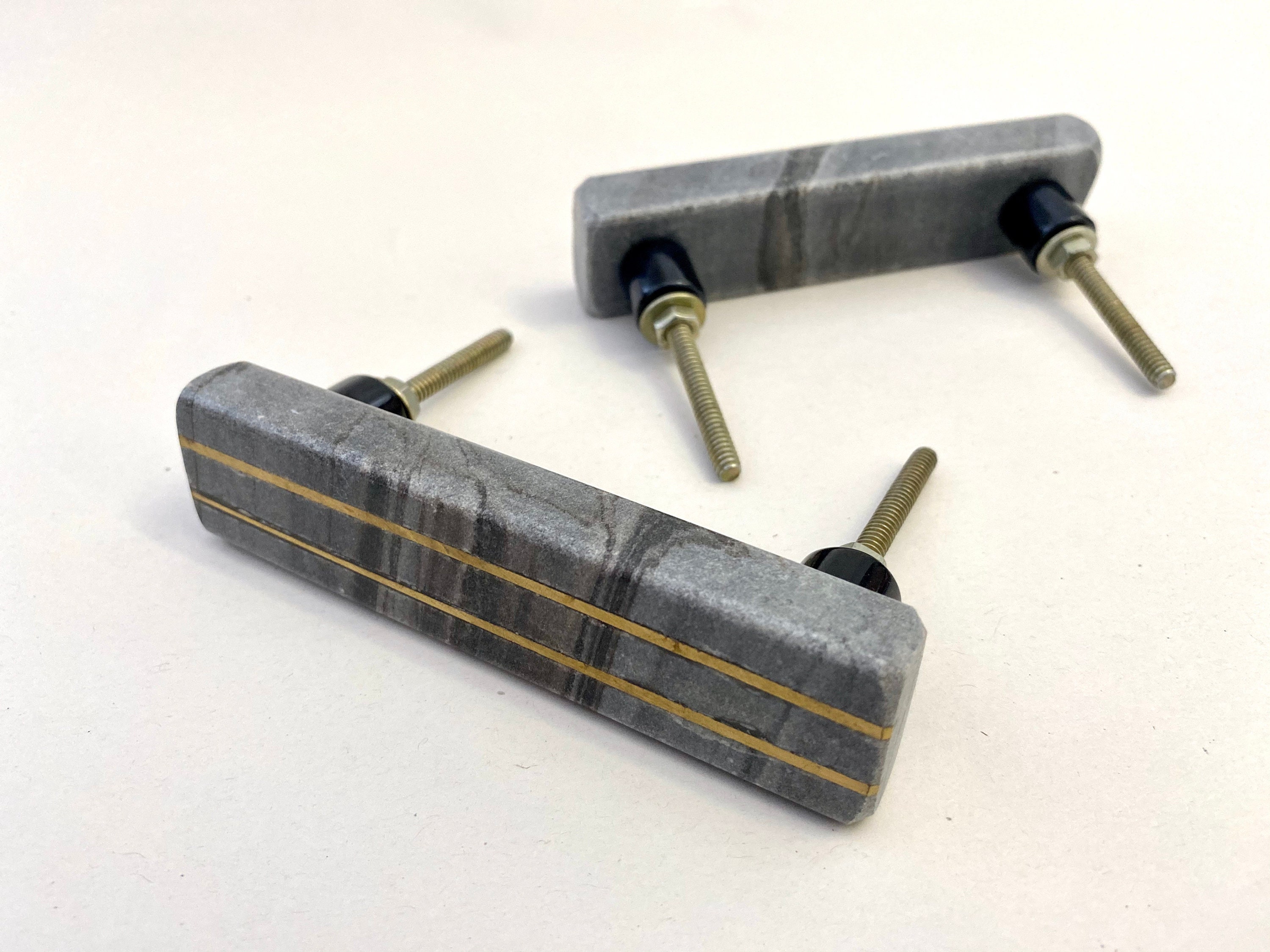 Grau Marmor Stein Gold Linie Schrank Griffe zieht Upcycle | Etsy