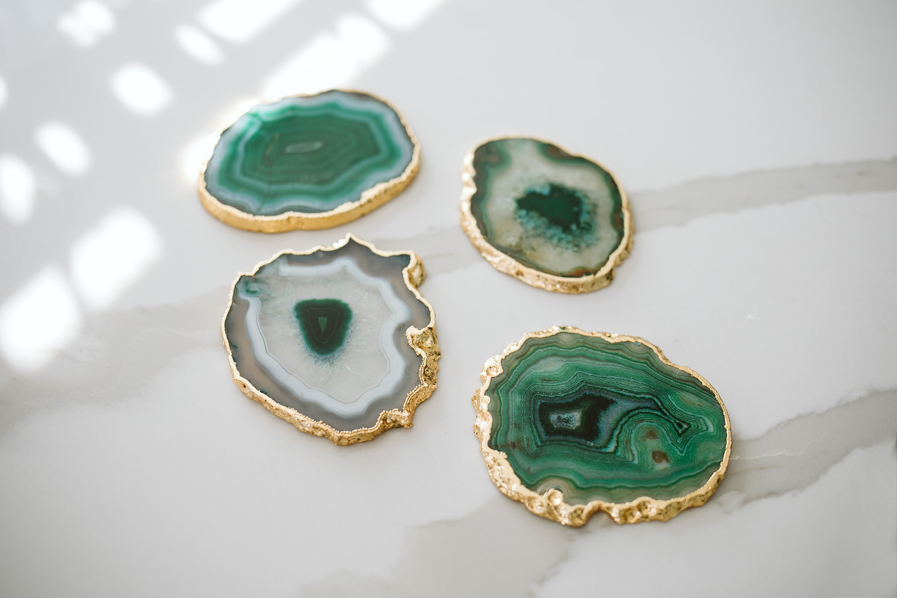 Green Agate Coaster Slice Etsy