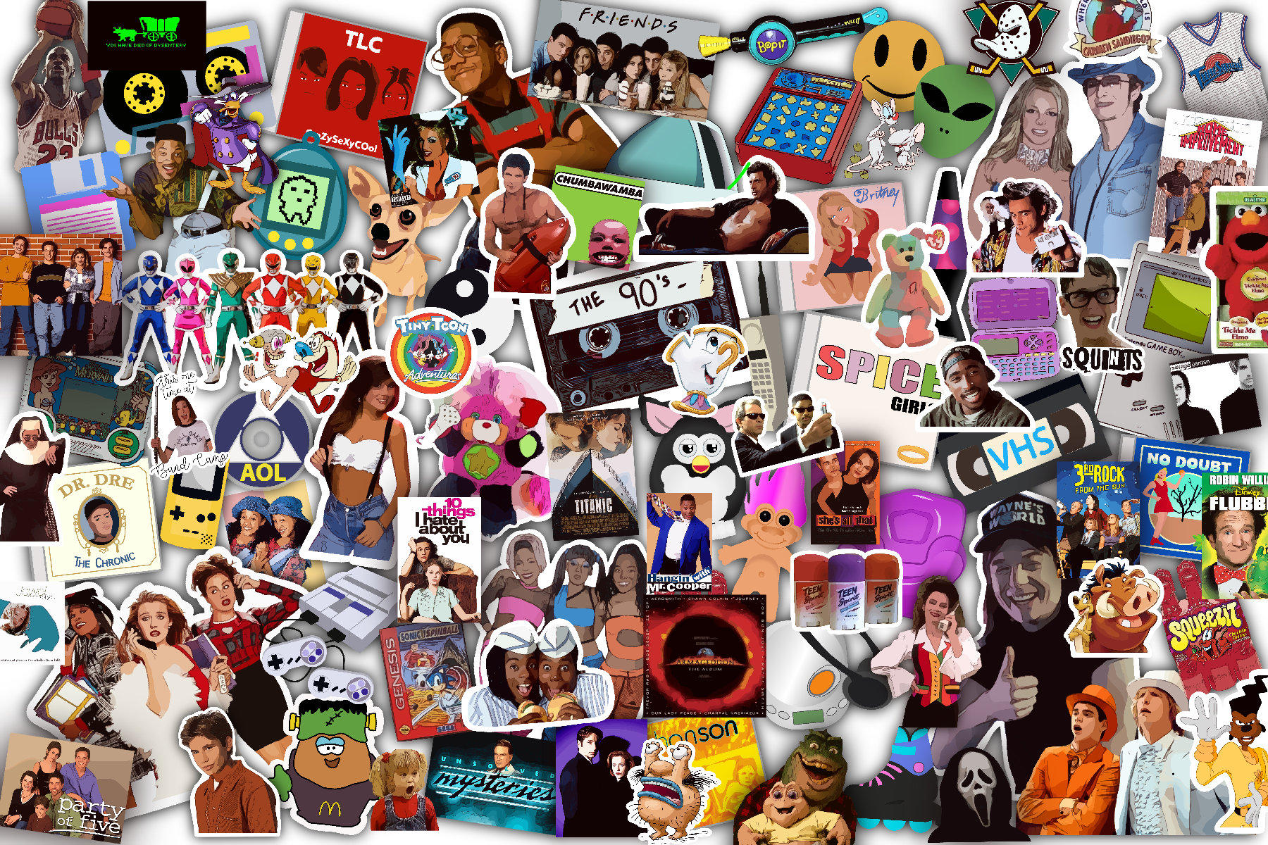 90年代ノスタルジアステッカーグラブバッグ - ダイカット防水