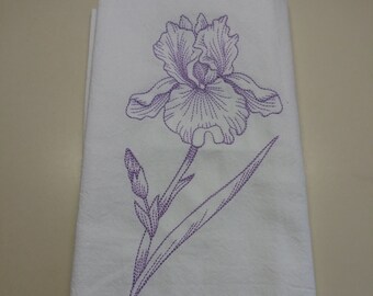 Iris napkins. Set of two embroidered iris dinner napkins, flour sack dinner napkin