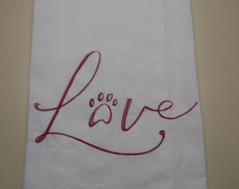 Love towel. Animal love flour sack towel, cat love towel, dog love towel