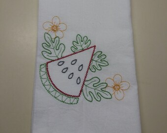Watermelon napkins. Embroidered watermelon napkins. Set of cotton four flour sack reusable napkins.