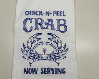 Embroidered crab flour sack towel