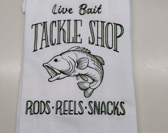 Embroidered tackle shop flour sack towel