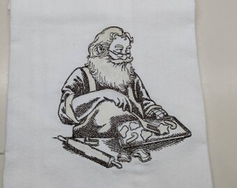 Chef Santa embroidered flour sack towel