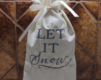 Wine bag, Let it snow embroidered wine bag