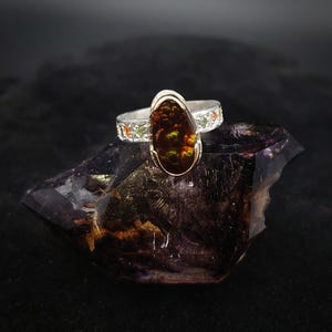 deer Creek fire agate sterling silver and gold ring