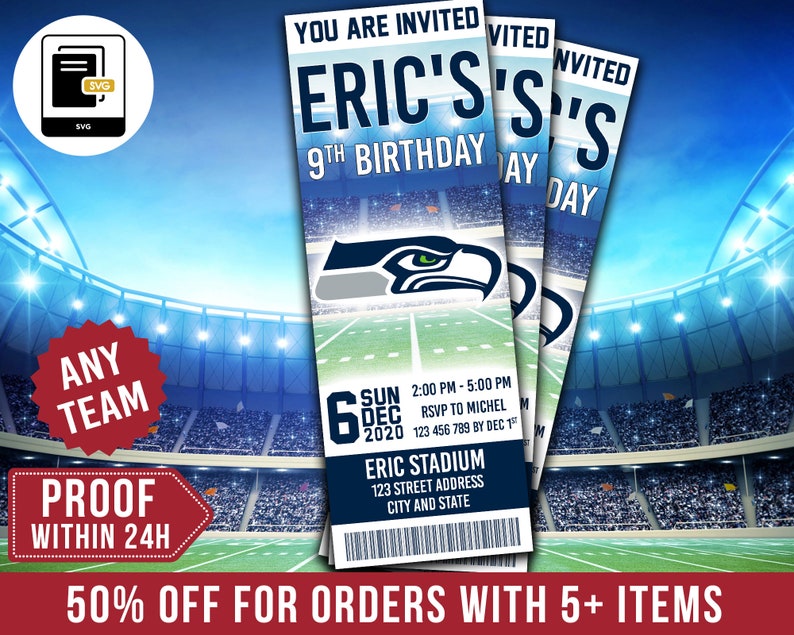 Seattle Seahawks Geburtstag Party Einladung Ticket Druckbare Etsy